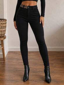 ApperlothPOP Vintage Black Pants Butt Lifting Leopard Print Design Slim Fit Stretch Bootcut Trousers Daily Street Music Festival Halloween Date Outfit - Black - View 1