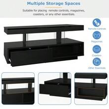 Black Coffee Table With Accents, 95x50x42.5 Cm: Includes 4 Glass Panels, 2 Drawers, And 2 Open Compartments, Ideal For Living Room Storage, Coffee Table - Black - View 6