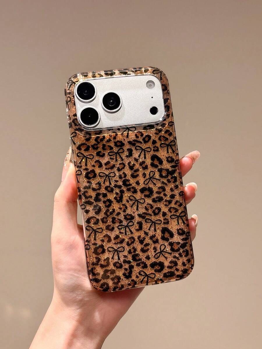 Leopard Print Bowknot Phone Case Compatible With Apple 17 Pro Max 16 New 15 Pro Women's 16 PM Full Coverage Protective Shell - Orange - View 1