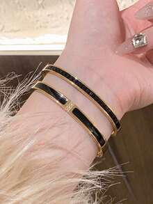 Juego de 2/3 pulseras de acero inoxidable de lujo exquisito con diseño de cielo estrellado chapado en oro, joyería para mujer resistente al desvanecimiento e impermeable - SGS044 - Ver 14