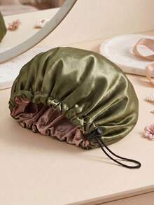 1pc Champagne Pink Patchwork Lace Satin Sleep Cap, Soft Moisturizing Hair Protection Sleeping Bonnet For Women - Black - View 8