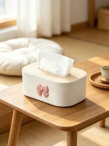 Cute Bow Decor Tissue Box, Minimalist Wood Grain Napkin Dispenser, Bedroom Living Room Office Desktop Tissue Holder, Home Decor Organizer, Rectangular Vertical Striped Tissue Storage Rack, Bedroom, Living Room, Office, Car Desktop Napkin Container, Beautiful Home Decor Organizer, Gift Choice - Multicolor - View 13