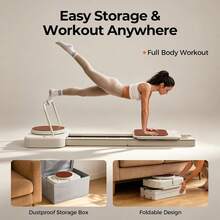 FEIERDUN Pilates Reformer, Foldable Pilates Equipment For Home Workouts Adjustable Resistance, Smooth & Quiet Glide, Suitable For Beginners, Up To 220 Lbs Weight Capacity, Easy Assembly - Beige Simple Pilates Reformer - View 5