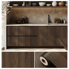 1 Roll Self-Adhesive Vinyl Wallpaper Wood Grain Wall Sticker Decorative Film Contact Paper Kitchen Wall Home Decor - Black Walnut Wallpaper - View 1