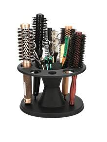 Hair Brush Holder, Round Hair Brush And Comb Storage Rack, Round Hair Brush Storage Rack, Professional Salon Curling And Dyeing Tool Display Rack, Black Comb Holder, Multi-Slot Scissors Holder, Desktop Bathroom Storage, Salon Hairdressing Station Vanity, Used For Hair Styling Accessories - Multicolor - View 3