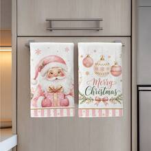 2PCS Kitchen Towels Christmas Pink Santa Claus Christmas Ball Print 40*60cm Minimalist Style Rectangular Microfiber Kitchen Towels, Dish Cloths, Tablecloths, Hand Towels, Bathroom Kitchen Decor, Christmas Home Decor, Neighbor Housewarming Gift, Perfect For Kitchen And Bathroom Use, Suitable For Housewives And Family Gatherings, High Cost-Performance, Household Essential - Pink - View 7