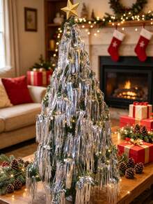 3000pcs Silver Christmas Tree Tinsel Foil Fringe Icicles- Christmas Tree Iridescent Tinsel Vintage Style Christmas Icicle Tinsel Strands Plastic Reflective Hanging Decorations For Christmas Tree, Window, Stair - Multicolor - View 1