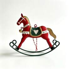 Vintage American Style Tin Rocking Horse Pendant, Red White Green Printed With Bell, Christmas Tree Holiday Decoration Hanging Ornament, Soft Home Decor - Multicolor - View 12