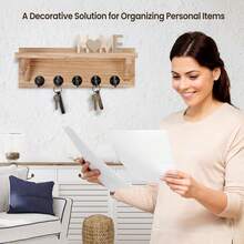 Wall Key Holder, A Rustic Style Rack With Hooks, Made Of Paulownia Wood, Can Hold Keys, Dog Leashes, Bags, Etc., Deeply Decorated Key Hanger And Entrance Rack - View 6