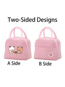 1 Pc, Creative Panda And Bear Pattern Printed Insulated Bento Bag, Large Capacity Handheld Lunch Box Bag, Suitable For Office Workers And Travel - one-size - View 10