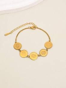 1pc Fashion Casual Vintage Versatile European & American Portrait Gold Coin Women's Bracelet - Gold Coin - View 3