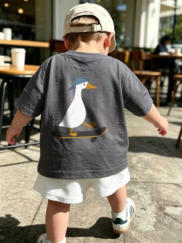 Young Boy Comfortable Soft Fabric Short Sleeve Top, Suitable For Spring, Autumn And Summer Daily Wear
