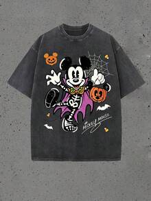 Disney Vintage Washed Mickey Minnie Skeleton Halloween Couple Shirts, Retro Spooky Season Tee, Pumpkin Bat Spiderweb Matching T‑Shirt, Fall Halloween Gift - Woman - View 3