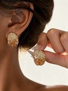 1 Pair Copper Alloy Gradient Champagne Rhinestone Oval Stud Earrings, Luxury Elegant Elegant Niche Design For Women - Oval - View 1