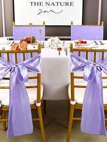 5/10pcs Light Purple Satin Bow Chair Back Decor Ribbons, Multi-Purpose Satin Ribbon, Suitable For Wedding, Birthday, Theme Party, Christmas, Reception, Banquet And Hotel Events, Preferred Event Decoration - Light Purple - View 2