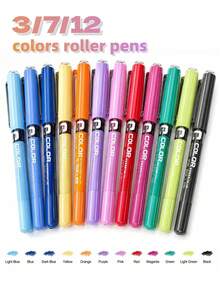 3pcs/7pcs/12pcs Multicolor Direct Liquid Quick-Dry Rollerball Gel Pens, 0.5mm Direct Liquid Colored Signature Pens, Full Needle Tube Student Gel Pens, Suitable For Journaling, Signing, Drawing, Office And School, Perfect Back To School Season Gift, Random Colors. - Multicolor - View 1
