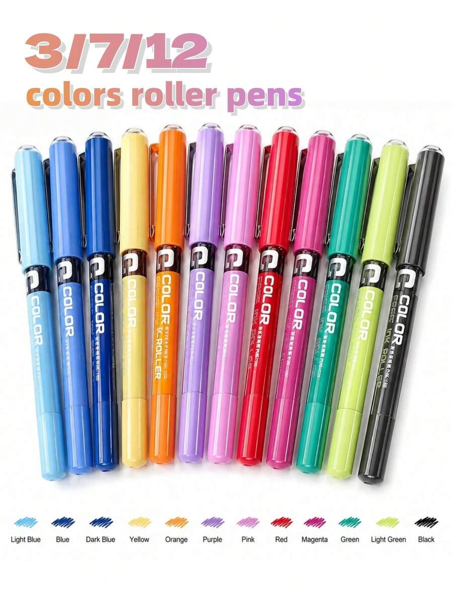 3pcs/7pcs/12pcs Multicolor Direct Liquid Quick-Dry Rollerball Gel Pens, 0.5mm Direct Liquid Colored Signature Pens, Full Needle Tube Student Gel Pens, Suitable For Journaling, Signing, Drawing, Office And School, Perfect Back To School Season Gift, Random Colors. - Multicolor - View 1
