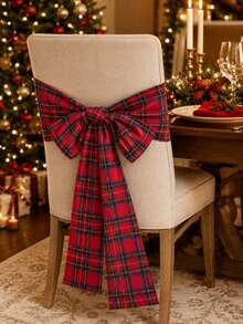 4pcs Christmas Scottish Plaid Chair Back Bowknot Ribbons, Red And Green Checkered Dining Chair Sashes, Wedding Banquet Holiday Party Bamboo Chair Decor - Multicolor - View 13