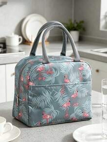 1pc Crane Pattern Portable Lunch Bag, Reusable, Leak-Proof, Stain-Resistant, With Side Water Bottle Pocket, Insulated Large Capacity Tote Bag, Suitable For Travel, Work, Picnic, Beach, Christmas And Halloween Gift - Baby Blue - View 5