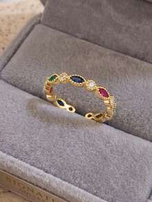 2Pcs Boho Y2K Stainless Steel Rings Set For Women,Colorful Oval & Baguette Crystal Promise Ring,Daily/Rave Party,Halloween/Fall/Birthday Gift - Multicolor - View 6