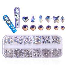 12-fack rund och flerformad lyxig glaskristall-rhinestone, färgglada platta 3D gnistrande nagelkonstdekoration, DIY nagelutsmyckningstillbehör, för DIY nageldesign och dagligt bruk - Multifärgad - Visa 15