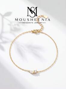 MOUSHEENIA Dainty Round Cut Moissanite Bracelet 925 Sterling Silver Plated 14K Gold Bezel Set Station Satellite Chain Adjustable Fine Jewelry For Women - 00180MSB - View 9