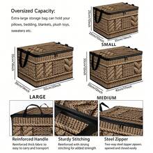 2D Flat Woven Texture Print Foldable Storage Box With Lid And Sturdy Zipper, Large Capacity Household Storage Basket, Suitable For Moving, Seasonal Clothing Change, Living Room And Garage Shelf Storage - Multicolor - View 7