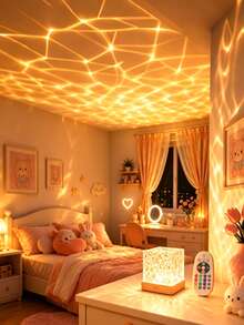 1 buah Lampu Proyeksi Gelombang Air 16 Warna, Kontrol Jarak Jauh & Kontrol Sentuh Ganda - USB Plug & Play (Baterai Tidak Termasuk), Efek Cahaya Dinamis RGB, Lampu Malam Kubus Kristal, Lampu Samping Tempat Tidur Kamar Tidur, Lampu Proyeksi Impian, Cocok Untuk Kamar Tidur, Ruang Bermain, Pesta - Proyektor persegi - View 5