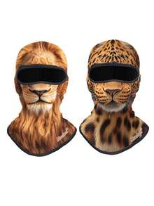 1-3pcs Realistic Animal Print Balaclava Face Mask, Tiger Leopard Lion Leopard Pattern Full Head Cover, 3D Animal Graphic Full Face Mask, Creative Beast Design Balaclava, Breathable Helmet Liner, Suitable For Motorcycle Riding And Outdoor Sports - Multicolor - View 15