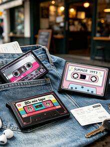 Ví đựng thẻ pop-up thiết kế băng cassette vintage, ví thẻ pop-up cầm tay chống trầy xước, có ngăn thẻ ẩn cho thẻ ID và thẻ tín dụng, quà tặng đa dụng cho người yêu âm nhạc, phù hợp đi làm, du lịch, dùng trong ký túc xá, quà tặng lý tưởng cho Ngày Nhà giáo, Tựu trường và Ngày Độc lập - Nhiều màu - Xem 2