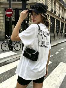 Limited Edition Printed Women T-Shirt | I'm Not Perfect, Casual Round Neck Short Sleeve Top, Fashionable For Spring & Summer White - White - View 6