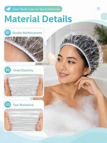 100pcs Disposable Shower Caps, Waterproof Elastic Shower Caps, Thickened Extra Large Elastic Shower Caps, Suitable For Bathing, Hair Care, Convenient To Carry, Suitable For Hair Dyeing And Beauty Salon - Multiple Styles - View 6