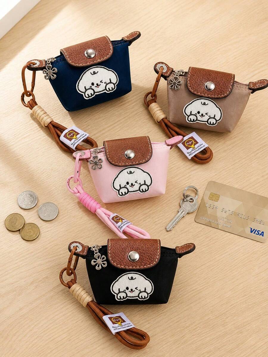 Puppy Fabric Sticker Mini Coin Purse, Portable Travel Coin Pouch, Can Hold Cards, Cash And Coins, Snap Closure Coin Purse Accessory, Suitable For Students - Multicolor - View 1