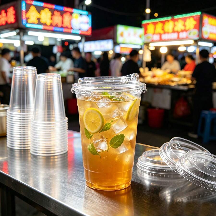 400/500ml Set Transparent Cups With Lids, Straight Lid Iced Drink Cups, Reusable Smoothie Cups, Suitable For Cold Drinks, Juice And Milkshakes - Halloween/Christmas/Birthday Party Essentials - Transparent - View 1