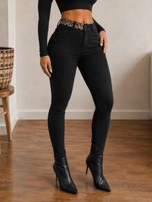 ApperlothPOP Vintage Black Pants Butt Lifting Leopard Print Design Slim Fit Stretch Bootcut Trousers Daily Street Music Festival Halloween Date Outfit - Black - View 3