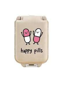 8格便攜式多層藥盒，印有「Happy Pills」文字，旅行防潮收納盒，可重複使用藥丸整理盒，適合男女使用，每日藥物計畫袋，旅行醫療包，便攜急救包，居家、旅行、宿舍必備配件，適用於維生素、藥物和營養補充品，戶外、辦公室、學校必備 - 彩色 - 查看 16