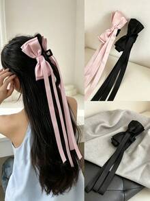 2pcs Satin Long Ribbon Bow Hair Clips, Elegant Bow Hair Clips, Suitable For Women's Daily And Party Hairstyles - Multicolor - View 1