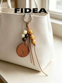 New Vintage Wooden Style Handmade Woven Wooden Bead Keychain Pendant, Minimalist Design With Warm Texture, Versatile Accessory For Bag Charm, Daily Gift Or Personal Use, Suitable For Multiple Occasions - Multicolor - View 6