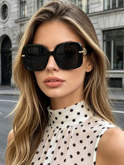1 pièce Lunettes de mode rétro à grand cadre carré, monture complète, lunettes polyvalentes pour femmes, convient pour les voyages, les vacances, le style de rue, le port quotidien, accessoire de plage