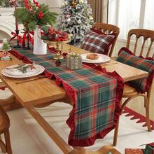 1/2/4pcs Vintage British Plaid Square Ruffled Napkins Placemats, Christmas Holiday Table Decor - Green - View 15