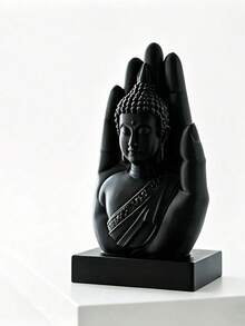 1pc Palm Embracing Buddha Statue Ornament, Black Buddha Sculpture With Base, Zen Style Desktop Decor Craft, Exquisite Design With Premium Texture, Suitable For Home, Office, Study Desk Placement, Creating A Peaceful Atmosphere, Entryway Desk Soft Decor Ornament, Artistic Indoor Desktop Decoration - Best Seller - View 10