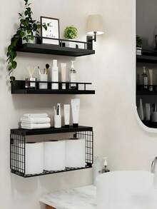 Bathroom Floating Shelves Wall-Mounted No-Drill Multipurpose Bathroom Storage Rack Storage Organizer Rack Sutiable For Wall Mounted Shelf Over Toilet Bathroom Storage Organiser Bathroom Aaccessories Shower Caddy - Multicolor - View 3