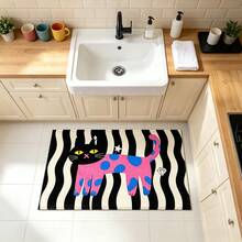 1pc Bathroom Anti-Slip Mat, Soft Faux Cashmere Material Floor Mat, Personalized Striped Polka Dot Cat Pattern Faux Cashmere Rug, Kitchen Anti-Slip, Bathroom Anti-Slip, Entrance Doorway Use, Bedroom Doorway Suitable, Multi-Scenario Use Anti-Slip Mat, Room Decoration, Holiday Gift - Multicolor - View 3