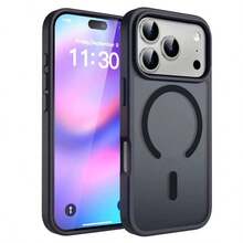 1pc Apple 17Pro Skin-Feel 2-In-1 Magnetic Phone Case Protective Cover PC+TPU Matte Back Plate Compatible With Apple 17ProMax/Apple 17/Apple 17Pro/Apple 17Air/14/14Pro/14ProMax/15/15Pro/15ProMax/16//16Pro/Apple 16ProMax/16e - Black - View 1