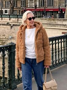 Women's Faux Fur Hooded Pocket Coat - Perfect Choice For Autumn/Winter - Khaki - View 4