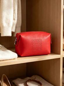 Givenchy Red Faux‑Leather Cosmetic Pouch With Stitched 4‑G Logo, Portable And Durable, Travel‑Friendly Makeup Storage Bag, For Personal Use And Gift Giving, GIVENCHY‑GIFT‑26 - Red - View 3