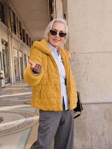 Women's Faux Fur Hooded Pocket Coat - Perfect Choice For Autumn/Winter - Yellow - View 8