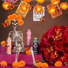 1pc Glowing Marigold Garland, 10 LED/20 LED Artificial Marigold String Lights, Halloween, Suitable For Indoor/Outdoor Holiday Party Decoration, Diwali - Orange - View 2