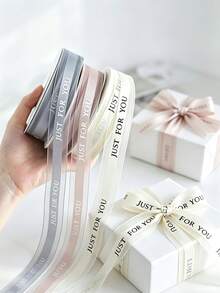 1 Rollo 40 Yardas Cinta de Hilo de Tacto Suave, Cinta de Malla Transparente Estilo Ins, Cinta de Hilo con Impresión Minimalista en Inglés, Cinta de Decoración para Empaquetado de Cajas de Regalo de Pastel Floral, Material para Hacer Lazos DIY - Multicolor - Ver 5