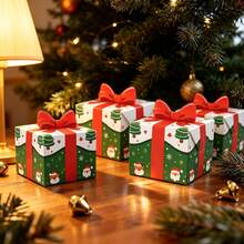 20pcs (10pcs Gift Box + 10pcs Tag) Christmas Gift Boxes With Red Ribbon Bow Design, Green Christmas Tree, Santa Claus, Snowflake Pattern Candy Gift Boxes, Suitable For Christmas, Wedding, Birthday Party Foldable Packaging Boxes, Holiday Party Home Table Decoration, Best Gift For Friends And Family - View 9